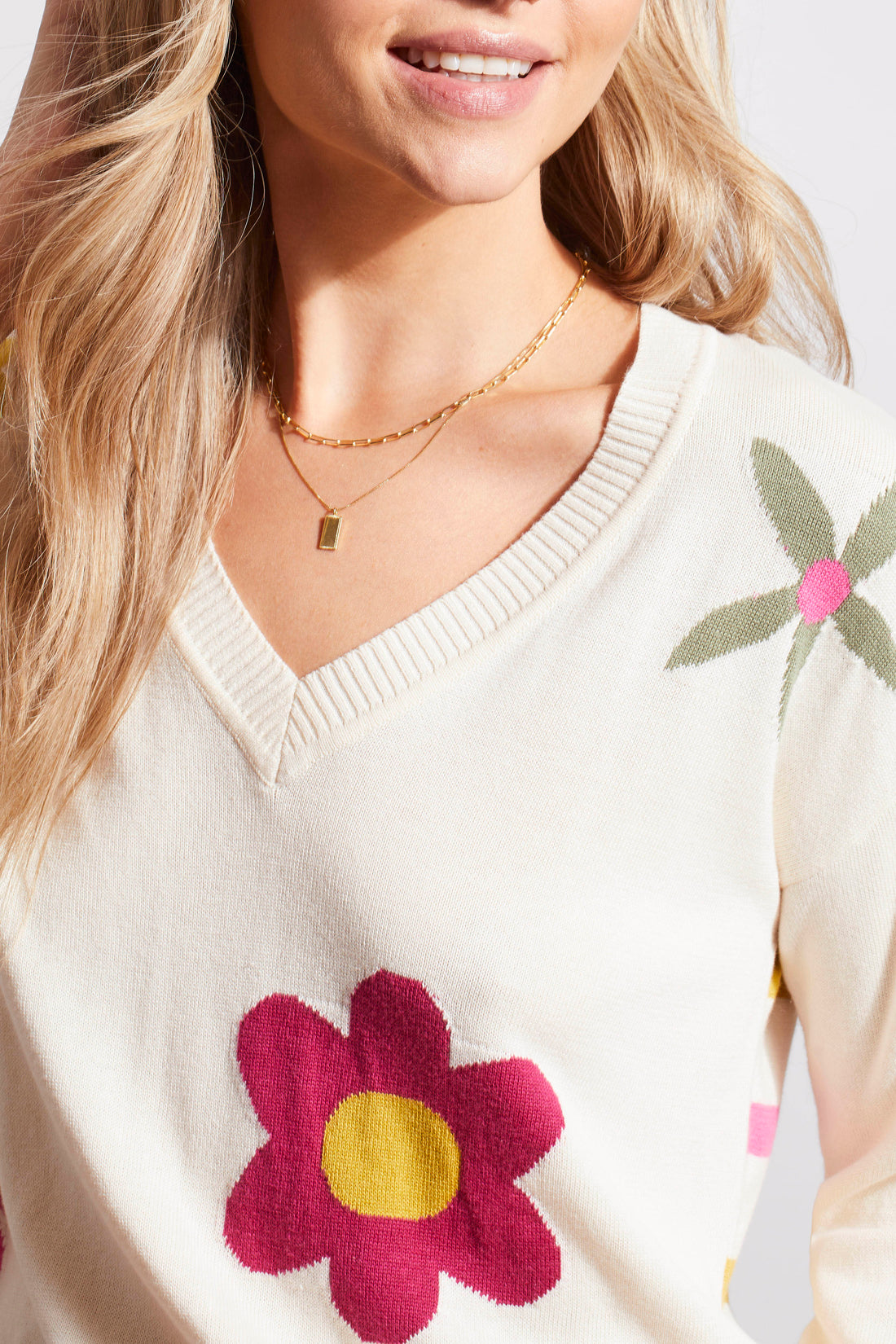 Floral Front Contrast Back Sweater Sandust Multi