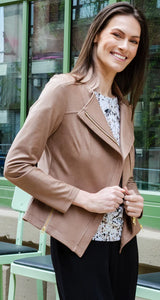 Classic Leather Knit Moto Jacket Taupe