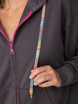 Patchwork Peace Zip Up Hoodie Charcoal