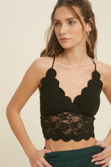 Padded Lace Floral Scallop Brami Black