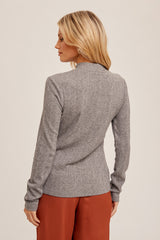 Mock Neck Ribbed Knit Top Grey