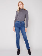 Asymmetric Hem Stretch Denim Flare Blue Jean