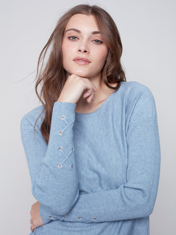 Cuff Lace Up Detail Sweater Heather Snowflake