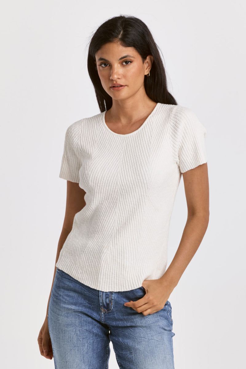 Elandra All Over Ribbing Top Ivory