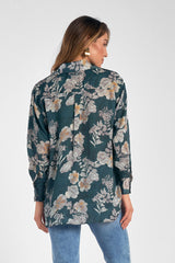 Floral Button Down Collared Shirt Green Floral
