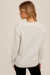 Sequin Tree Speckle Yarn Sweater Off White