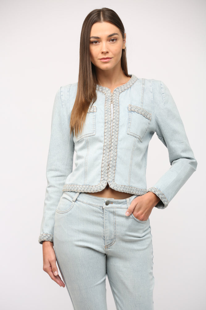 Braided Trim Jean Jacket Light Denim