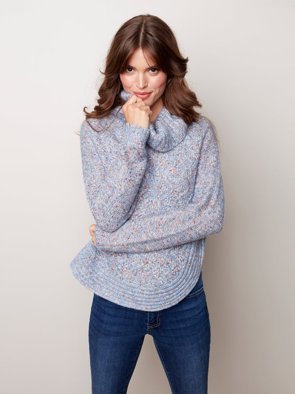 Cable Knit Round Hem Turtleneck Sweater Lilac