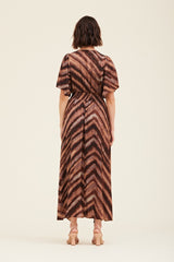 Watercolor Stripe Unbalanced Skirt Maxi Quartz