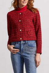 Vintage Look Button Tweed Jacket Earth Red