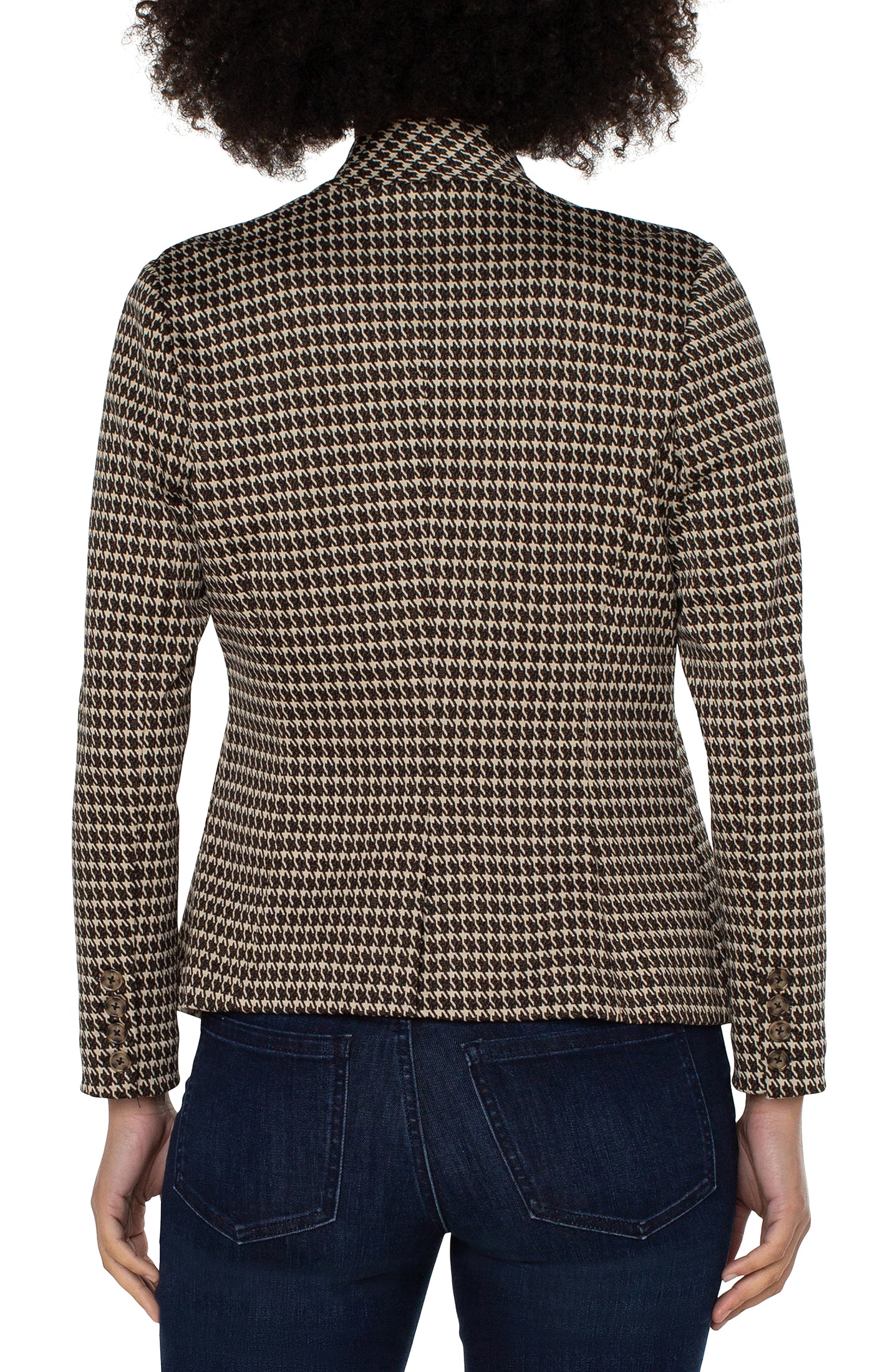 One Button Blazer Tan + Brown Houndstooth