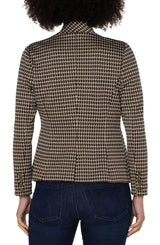 One Button Blazer Tan + Brown Houndstooth