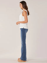 Notched Scoop Neck Side Slit Tank Off White