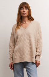 Quilted Modern Vneck Weekender Almond