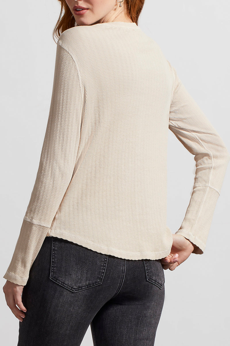 Button Down Embroidered Henley Top Bone