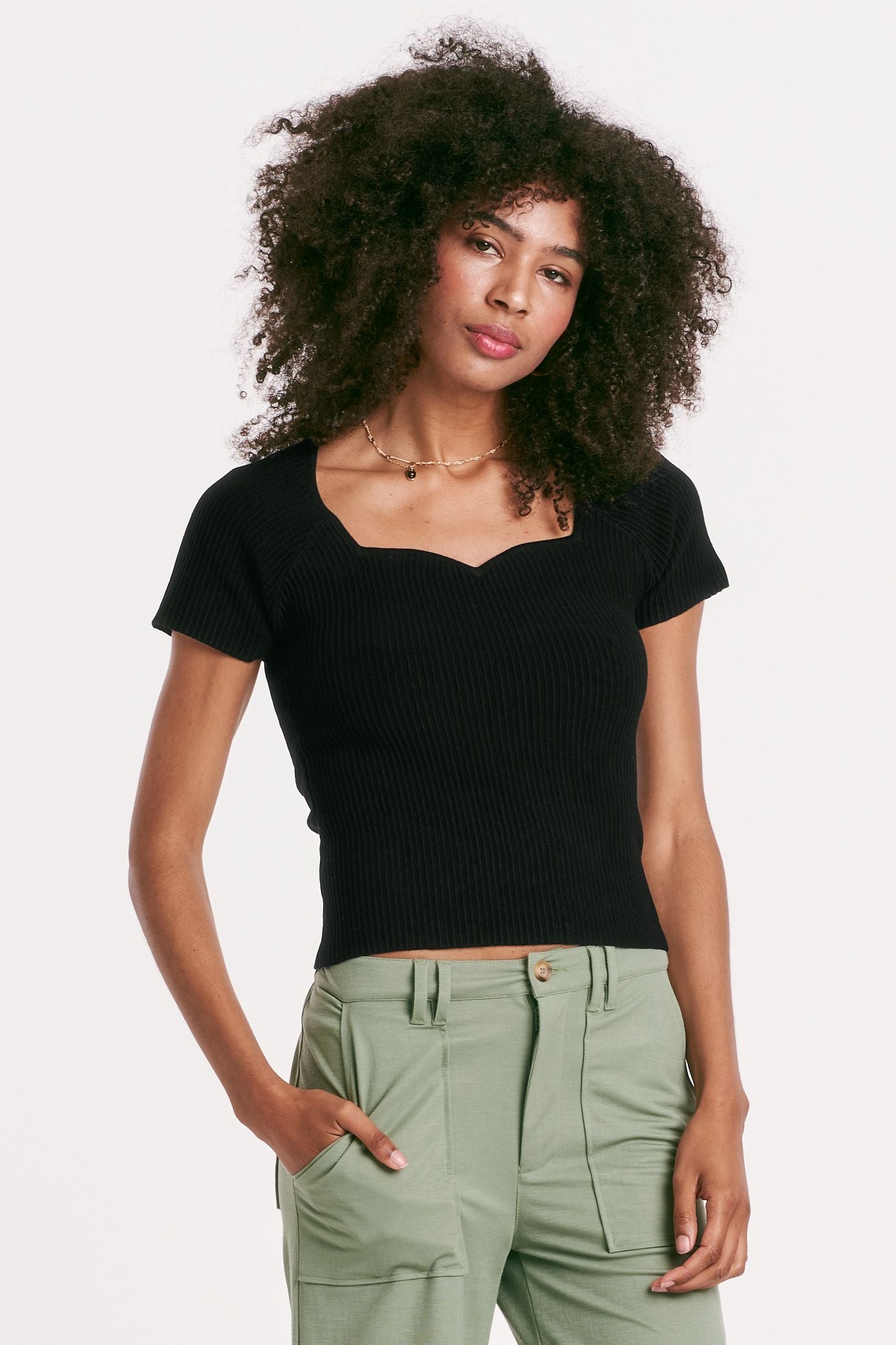 Bria Sweetheart Ribbed Top Black