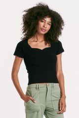 Bria Sweetheart Ribbed Top Black
