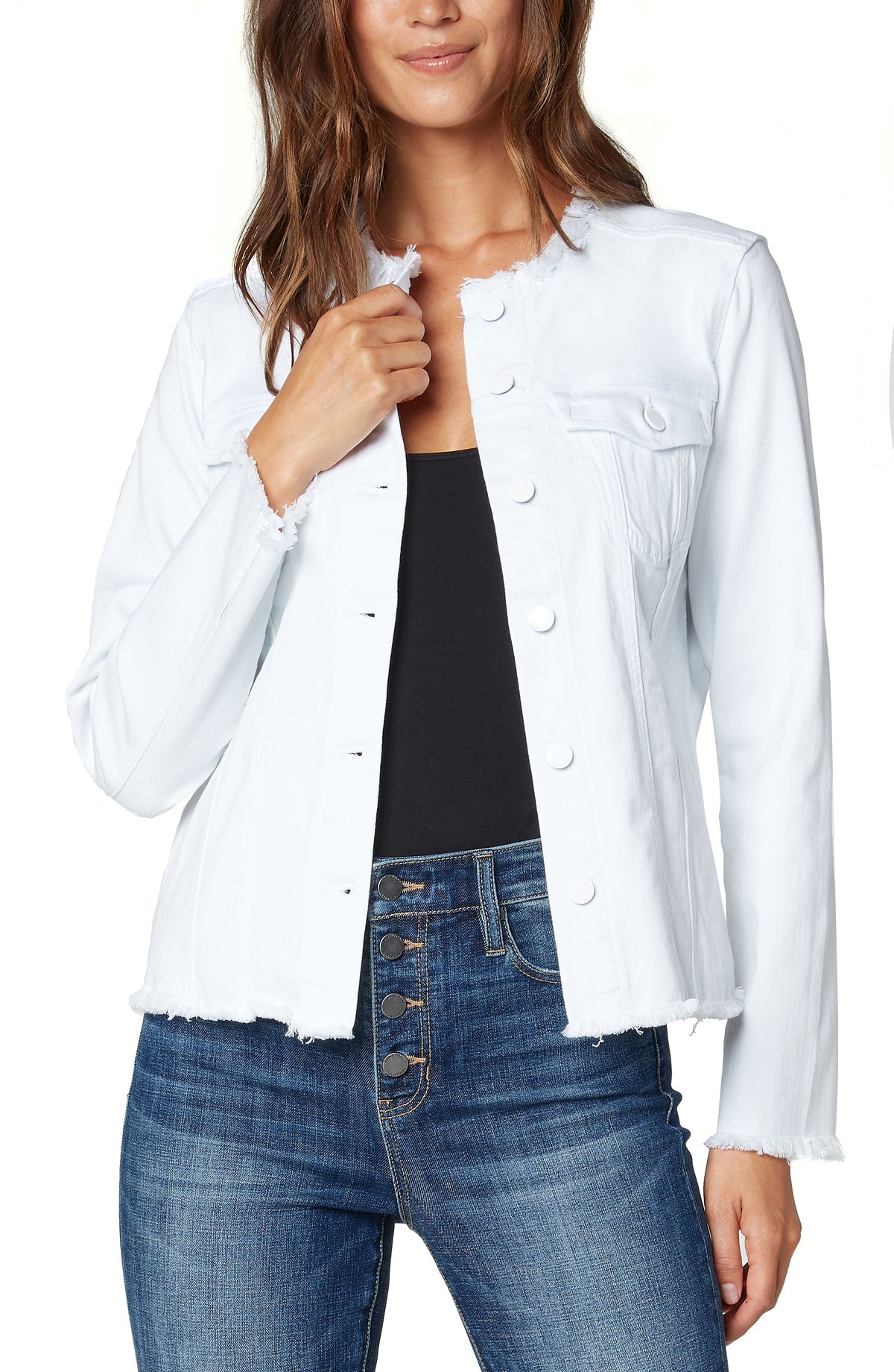 Fray Hem Classic Jean Jacket Bright White