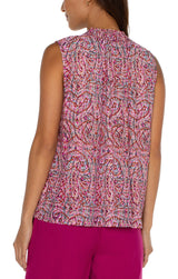 Smocked Neck Sleeveless Blouse Fuchsia Paisley Multi