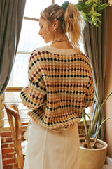 Multicolor Crew Neck Knit Sweater Cream Multi