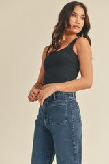 Patch Pocket Wide Leg Jeans Dark Denim
