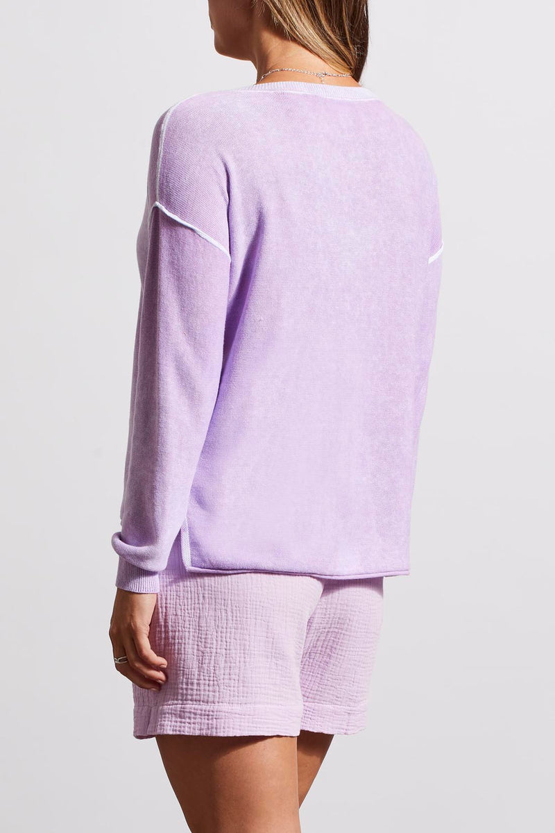 Washed Vneck Exposed Seam Sweater Top Iris