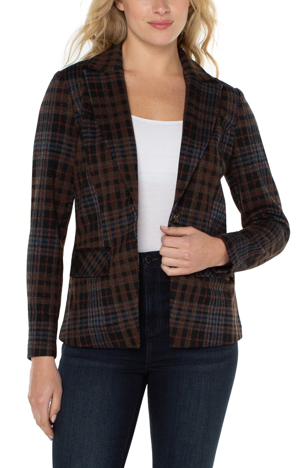 Notch Collar Blazer Back + Brown Tartan