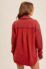 Shawl Collar Mix Media Jacket Crimson Red