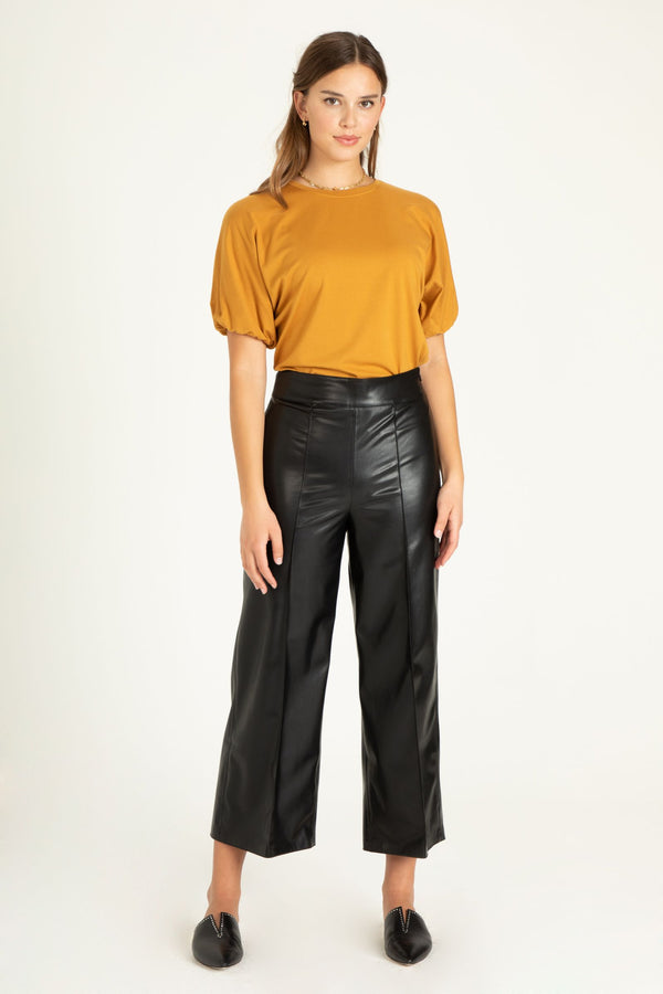Sparkle Leather Wide Leg Pant Black