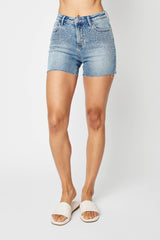 Rhinestone Detail Denim Shorts Light