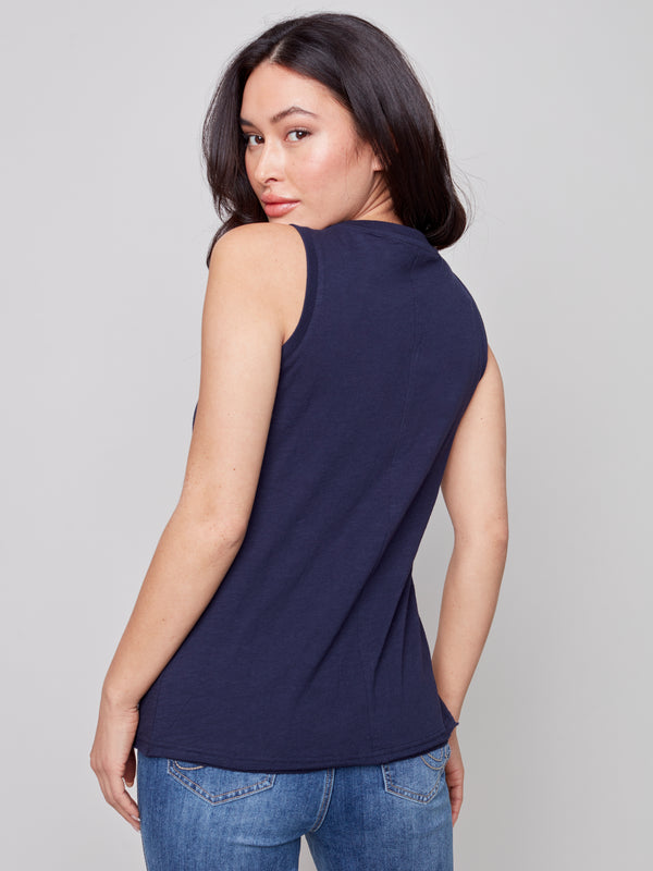Organic Cotton Slub Sleeve Top Navy
