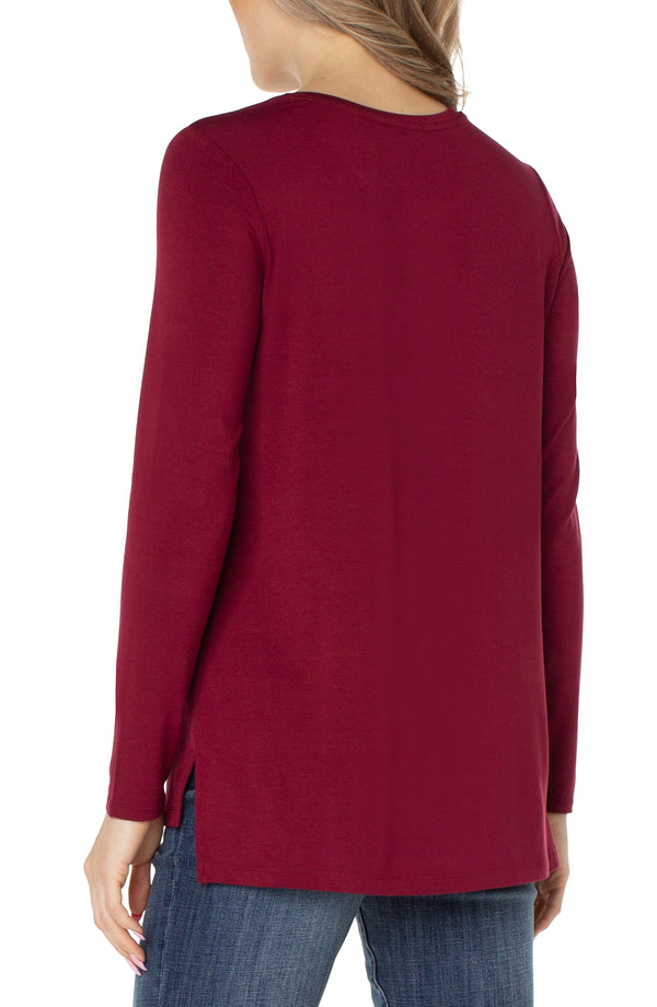 Split Hem Scoop Neck Long Sleeve Shirt Red Velvet
