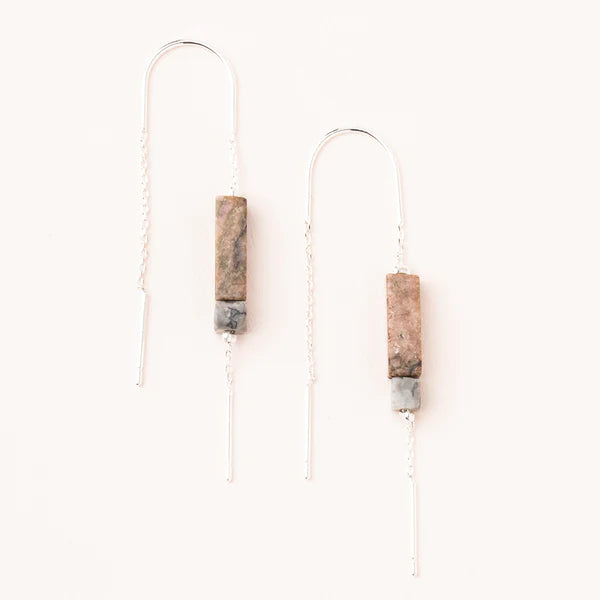 Rectangle Stone Earring Rhodonite + Silver