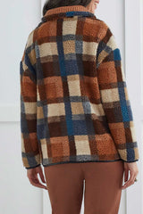 3/4 Zip Printed Sweater Collar Sherpa  Baked Clay