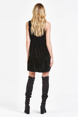 Eliza Crushed Velvet Tiered Dress Black