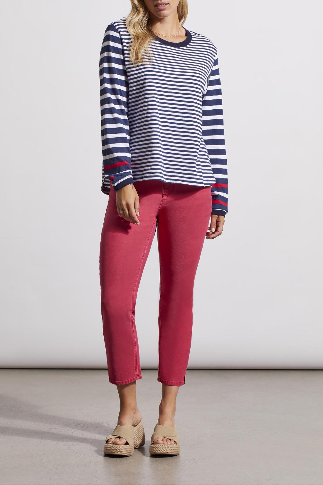 Long Sleeve Crew Neck Combo Top Jet Blue