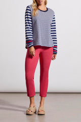 Long Sleeve Crew Neck Combo Top Jet Blue