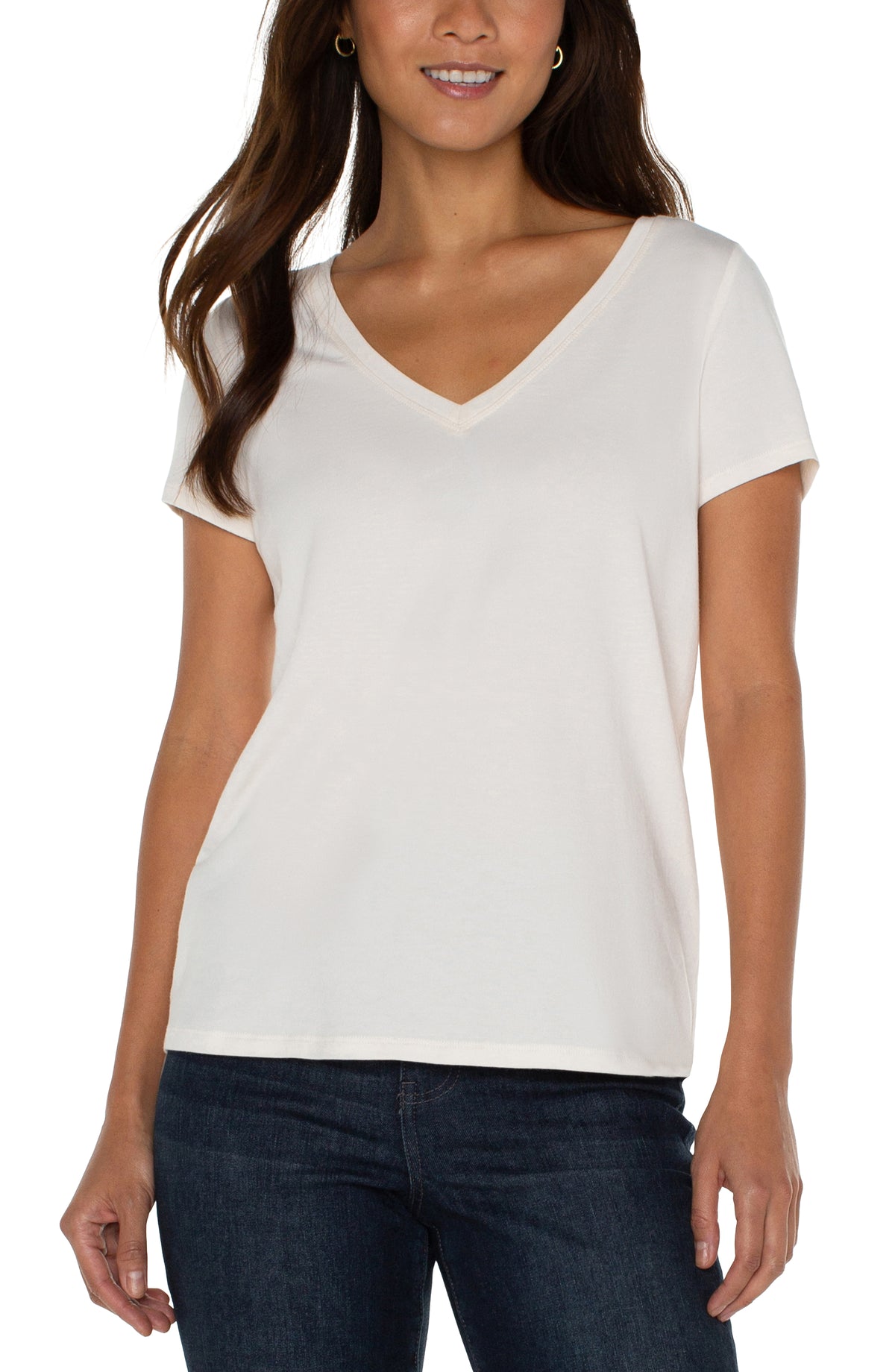 Slim Fit Vneck Slub Tee French Cream