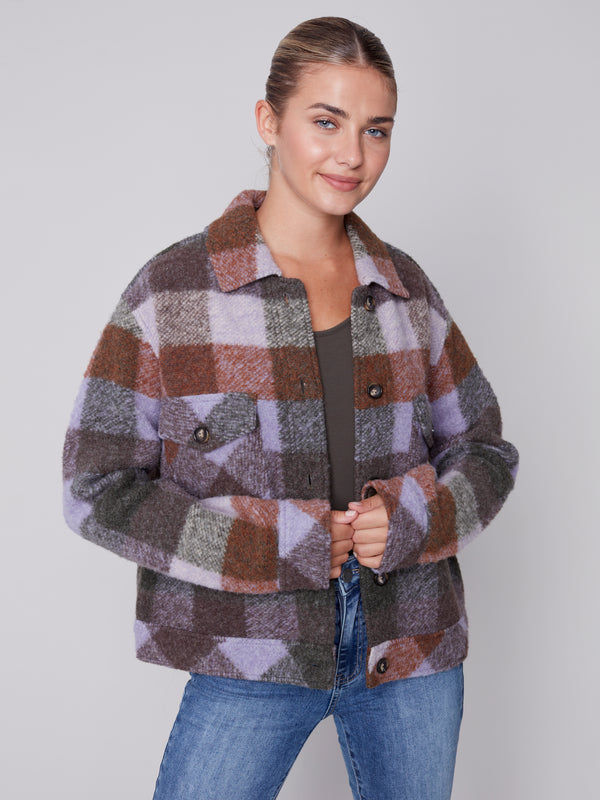 Plaid Boiled Wool Short Jacket Spruce