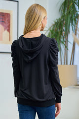 Puff Sleeve Hoodie Top Black