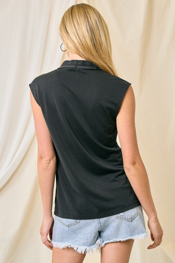 Vneck Cap Sleeve Modal Shirt Black