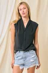 Vneck Cap Sleeve Modal Shirt Black