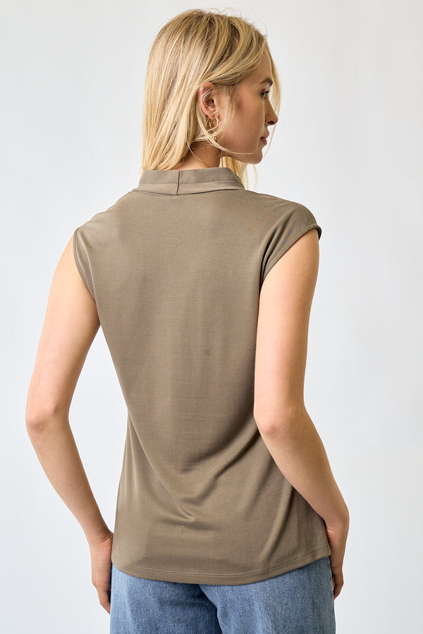 Vneck Cap Sleeve Modal Shirt Grayish Brown