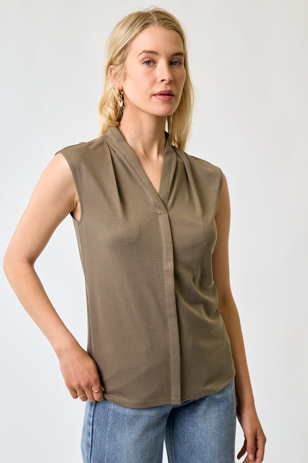 Vneck Cap Sleeve Modal Shirt Grayish Brown
