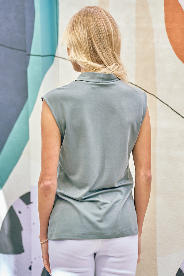 Vneck Cap Sleeve Modal Shirt Seafoam