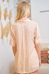 Single Pocket Tab Sleeve Collared Shirt Neutral Coral