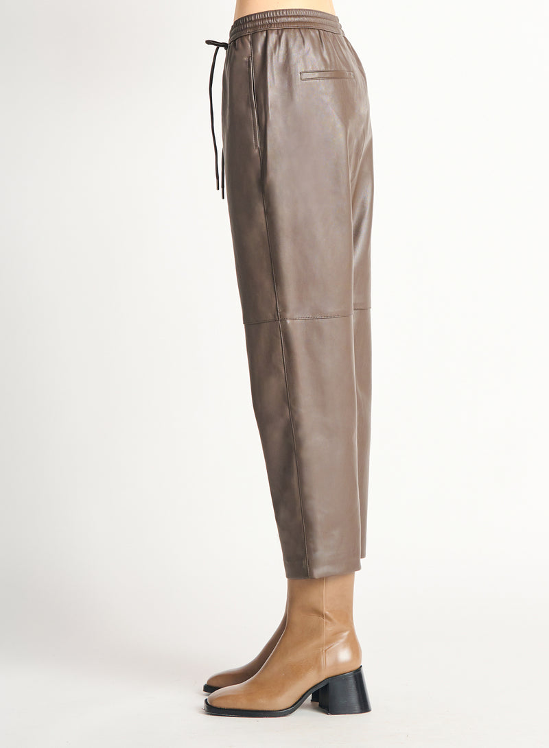 Straight Hem Faux Leather Joggers Olive Brown