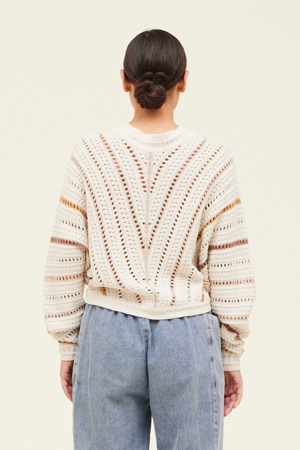Vstripe Open Knit Long Sleeve Top Ivory