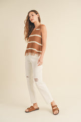 Fringe Hem Striped Sweater Tank Hazelnut + Cream