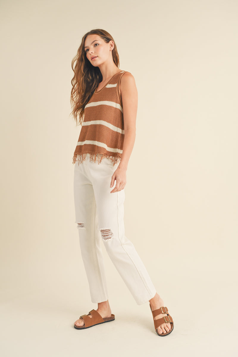 Fringe Hem Striped Sweater Tank